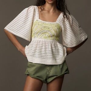 Dex Women's Cream and Green Crochet Top small bohemian